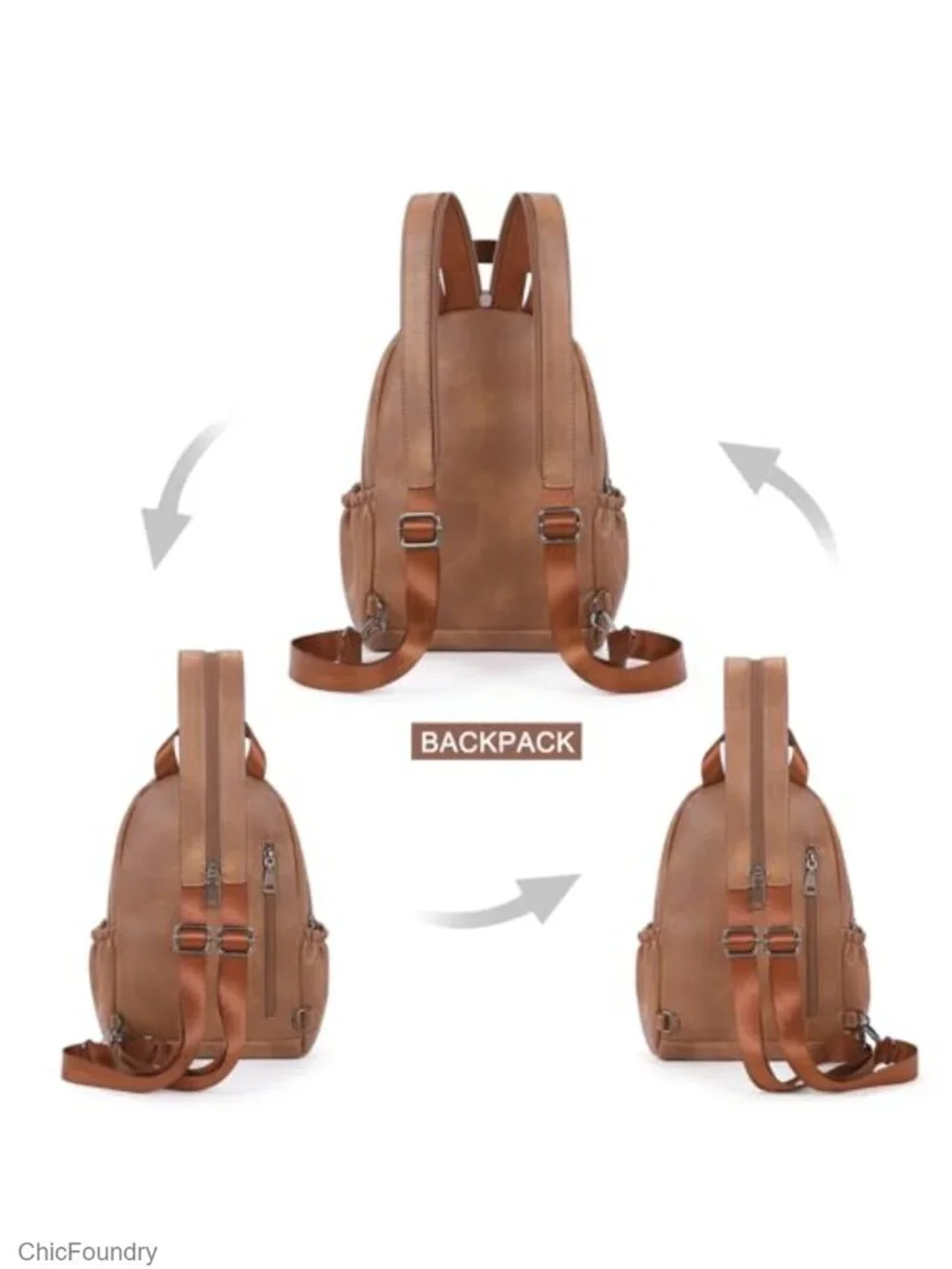 Sling Backpack Convertible Crossbody PU Leather Small Travel Purse